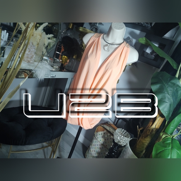 U2B Coral Orange Draped Cross Collar Lace Back Surplice Neck Tank Top 2X - Picture 2 of 9